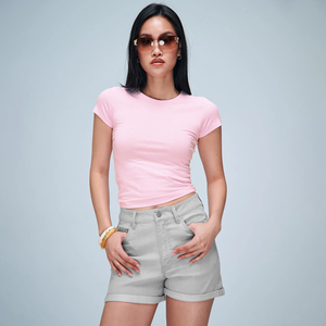 Women's Cap Sleeve Baby Tee 100% Cotton Premium Slim Fit Cropped T-<b>Shirt</b> Streetwear <b>Y2k</b> Fashion Top Custom Logo OEM Wholesale - Product Image 2