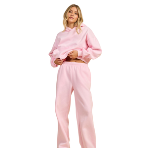 Women Fleece Pullover Hoodie Tracksuit Set Wide Leg <b>Trousers</b> Relaxed Fit Casual Winter Two Piece Lounge Outfit - Product Image 1