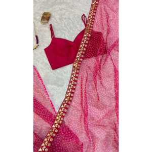 Magnifique sari traditionnel chinois en organza avec impression numérique, travail de gotapatti et de dori - Product Image 1