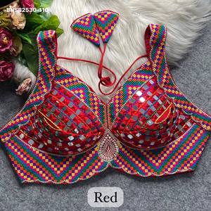 Blouse sans manches coupe pomme en soie italienne douce de qualité export indienne, avec broderies miroir et multi-fils, vente en gros - Product Image 3