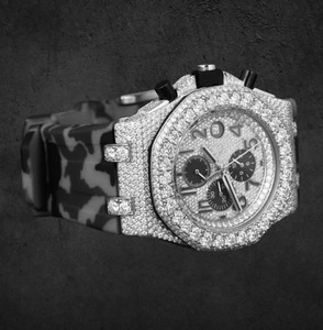 Montre mécanique chronographe AFAR Jewels de haute qualité avec moissanite glacée, date, bracelet en acier inoxydable de 20 mm, style analogique élégant pour rappeur - Product Image 1