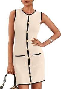 <b>100</b>% Polyester Knitting Casual Bodycon Dress Eco-Friendly Breathable for Spring/Summer Plain Dyed Natural OEM Service Available - Product Image 2