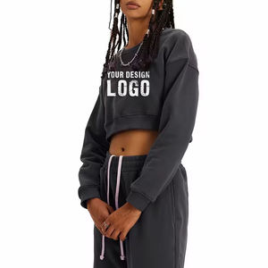 Sudadera con capucha para mujer, de algodón, con bloques de color, de peso pesado, suave, informal, de corte holgado y corto, con logotipo frontal y característica de secado rápido, personalizable con MOQ bajo. - Product Image 2