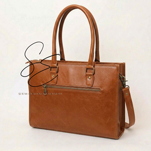 Bolso de cuero hecho a mano, de piel auténtica con pelo, tipo tote, con correa cruzada grabada, cartera de cuero genuino, bolso de oficina. - Product Image 5