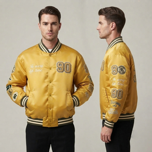 Veste de baseball en satin pour homme avec broderie, veste bomber en satin de soie de haute qualité, veste bomber matelassée en satin pour homme - Product Image 1