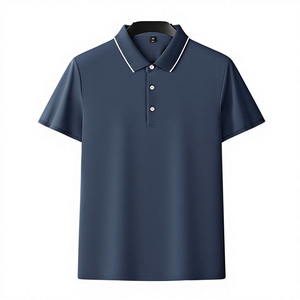 Men Solid Knitted Eco-Friendly Polyester/Cotton for <b>Shirt</b> Short Sleeve Breathable Casual Wear <b>Navy</b> <b>Blue</b> - Product Image 5