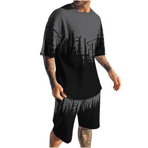 Conjunto deportivo corto de verano para hombre, camiseta de manga corta y pantalones cortos, 2 piezas, conjunto estampado personalizado para hombre - Product Image 2