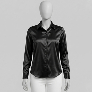 Blusa Casual para Mujer, Elegante, de Manga Larga, Satén, con Bordado en el Hombro, Estilo Urbano, Corte Regular, para Chicas - Product Image 1