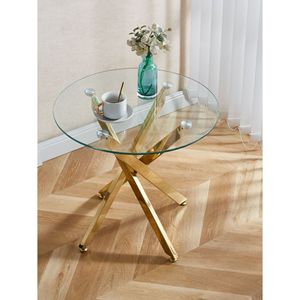1+4,5 Pieces Mid-Century <b>Dining</b> Set with Metal Leg <b>Table</b> 4-6 People Glass <b>Top</b> Pedestal <b>Dining</b> <b>Table</b> for <b>Dining</b> Room Use - Product Image 5
