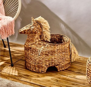Panier en jacinthe d'eau tressé en forme de poney, ouvert en dessus, boîte de rangement décorative en forme d'animal, bac à jouets pour chambre d'enfant, style bohème - Product Image 4