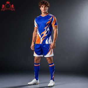 ชุดเสื้อฟุตบอลสีส้มดำแบบซับลิเมชั่นสำหรับผู้ชาย พร้อมกางเกงขาสั้น ชุดยูนิฟอร์มฟุตบอลผู้ใหญ่ ผ้าโพลีเอสเตอร์ระบายอากาศ ตรวจจับรอยตะเข็บ - Product Image 3