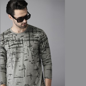 เสื้อยืดคอกลมแขนสั้นทรงปกติสำหรับผู้ชาย สีเทา ผ้าฝ้ายเจอร์ซีย์ 100% พิมพ์ลายดิจิทัลตามสั่ง ระบายอากาศได้ดี สวมใส่สบาย - Product Image 4