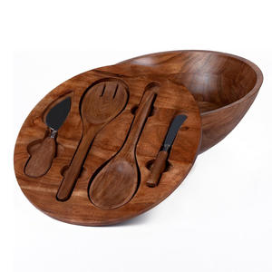 Wholesale Custom Natural Acacia Wood <b>Salad</b> <b>Bowl</b> Footed <b>Wooden</b> Pedestal <b>Bowl</b> for Fruit or Food Serving in Home or Restaurant Use - Product Image 1