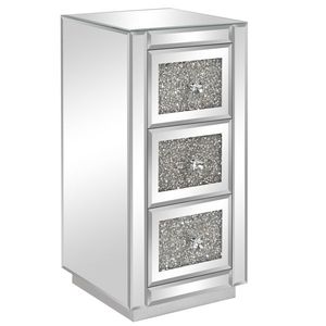 FCH 3-Drawer <b>Mirrored</b> Nightstand with Crystal Accent Silver <b>Side</b>/End <b>Table</b> for Bedroom or Living Room - Product Image 2