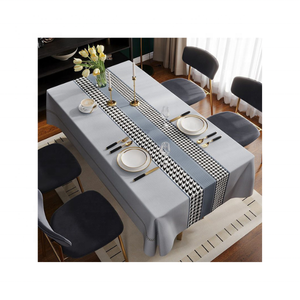 Bordure centrale grisâtre 100% coton brodé en gros Durable certifié GOTS nouvelle nappe 60x90 pouces doux lavable en Machine - Product Image 1