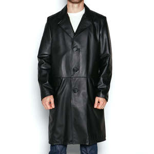 Abrigo de Cuero para Hombre, Estilo Gabardina Larga, con Detalles de Botones, Logotipo Personalizado, Cuero de Alta Calidad, Tallas Grandes, Superventas - Product Image 1