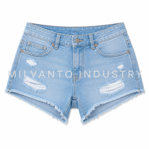 Shorts de Mezclilla Personalizados para Mujer |   Shorts de mezclilla azul claro de cintura media con detalles desgastados y dobladillo sin rematar |   Vintage Sexy 100% - Product Image 5