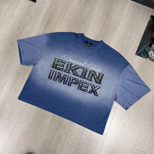 Camisetas Personalizadas para Hombre, 100% Algodón, 250 g/m², Corte Recto, con Pedrería, Lavado Ácido, Efecto Desteñido, Estampado Serigrafiado, Hombros Caídos, Corte Holgado - Product Image 4