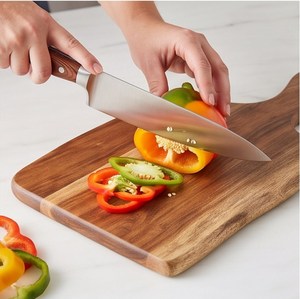Planche à découper en bois naturel avec poignée à trou rond, planche à découper rectangulaire pour la cuisine - Product Image 4
