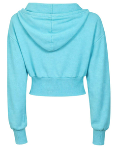 Manufacturer Custom Womens Aqua Blue <b>Cropped</b> <b>Zip</b> <b>Up</b> Hoodie Slim Fit Long Sleeve Casual Streetwear Cotton Fleece Sweatshirt - Product Image 2