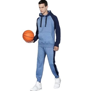 Ensemble de survêtement pour homme avec sweat à capuche et pantalon de jogging, bleu clair avec manches marine, longueur intégrale, tenue décontractée pour l'automne - Product Image 1