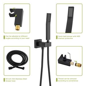 Beccuccio per vasca a cascata con sistema doccia quadrato da 12 pollici con valvola ruvida da bagno - Product Image 4