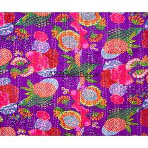 Couverture Kantha Indienne Vintage Faite à la Main, Réversible, en Coton Biologique Écologique, Jeté Bohème, Couvre-lit Assorti – Vente en Gros - Product Image 6