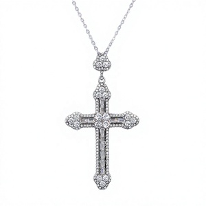 Joyería de Moda, Collar con Colgante de Cruz de Plata de Ley 925, Chapado en Platino, con Circonita, para Mujer, Regalo de Compromiso o Boda - Product Image 2
