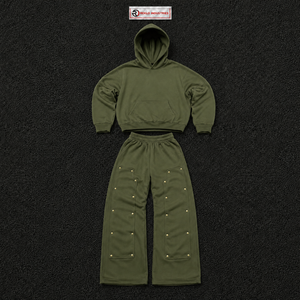 Conjunto Deportivo para Hombre, Color Verde Oliva, con Capucha, Corte Holgado, Informal, Sudadera y Pantalones de Algodón, Ropa de Otoño, Estilo Urbano - Product Image 5