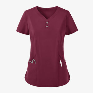Nursing Wear <b>Top</b> Women Half Zipper Short Sleeve Fashion Knitted Polyester Material Summer Wear High Quality <b>Scrub</b> <b>Tops</b> - Product Image 2