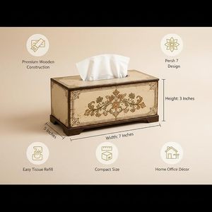 Modern Wooden Eco-friendly Tissue Box Floral Paper Holder Rattan Metal Accent Napkin Case for <b>Table</b> Home Hotel <b>Car</b> Decor - Product Image 3