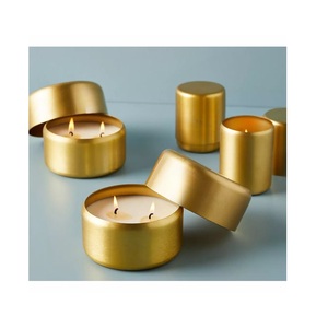 Pot à bougie moderne en métal côtelé avec bord doré, élégant pot à bougie en argile bleue, pot à bougie vide de luxe pour la décoration intérieure - Product Image 6