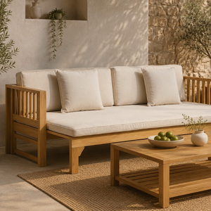 Sofá Cama de Madera de Teca Sólida y Duradera para Exteriores, con Cojines, para Hotel y Villa - Product Image 5