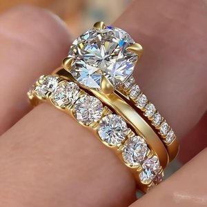 Bague de promesse en diamant rond de 1,01 carat cultivé en laboratoire de qualité supérieure, sertie d'un demi-bague éternité en or massif 14 carats, cadeau surprise pour mariage ou fête - Product Image 4