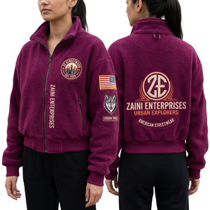 Men Crop Top Polar Fleece <b>Jacket</b> 240g Premium Sherpa Fleece Burgundy Full Zip Custom Embossed Print Patch Logo Waterproof - Product Image 1