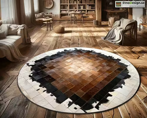 Tapis artisanal moderne en cuir et coton, fabriqué à la main, design marron, beige et blanc, pour intérieurs contemporains - Product Image 2