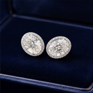 Luxury Trendy Fashion 925 Silver Flower Oval Cut Solitaire Bezel Set Rhodium Plated Moissanite Classic Stud Earrings for <b>Wedding</b> - Product Image 3