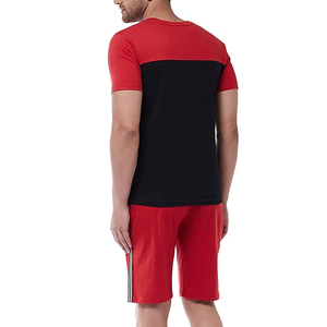 Conjunto de Camiseta de Manga Corta para Hombre, Color Rojo y Negro, Cuello Redondo, Tejido de Punto, Informal, Verano, Transpirable, 100% Algodón - Product Image 3