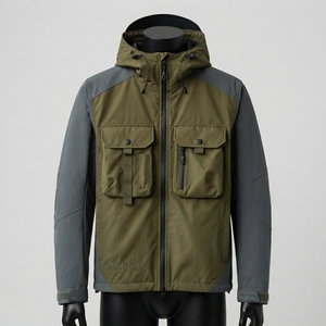 <b>Men</b> <b>Utility</b> Hooded Cargo <b>Jacket</b> Multi Pocket Outdoor Workwear Lightweight Zip Up Casual Streetwear OEM ODM Wholesale - Product Image 1