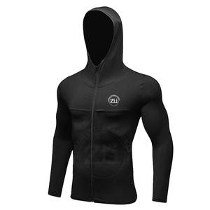Vêtements de sport pour hommes, sweats à capuche de compression de couleur unie, vêtements de fitness, sweats à capuche de compression slim fit pour hommes - Product Image 1