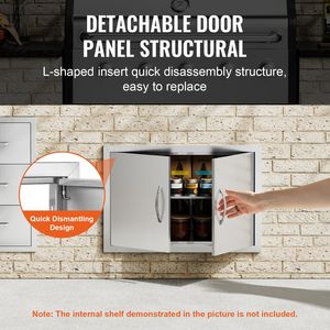 Porta di Accesso BBQ a Incasso in Acciaio Inossidabile Doppio da 28W x 19H Pollici per Cucina Esterna, Maniglie Verticali per Porta a Muro, Prodotto per lo Stoccaggio - Product Image 4