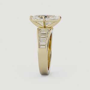 Anillo de compromiso de diamante cultivado en laboratorio con corte rombo, oro macizo auténtico de 14k y 18k, solitario de 3.00 quilates con engaste de canal y banda de boda tipo baguette para mujer - Product Image 3