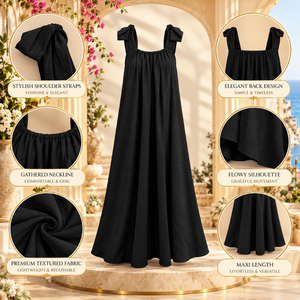 Vestido maxi negro moderno con tirantes y falda fluida |   Elegante Vestido de Verano sin Mangas para Vacaciones y Fiestas - Product Image 5