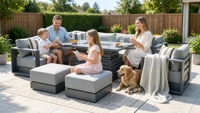 Ensemble de canapés modernes en aluminium, mobilier de jardin durable avec table brasero à hauteur réglable pour balcon, terrasse et cour