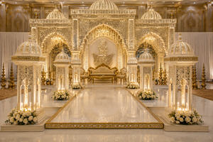 Luxury Indian Wedding <b>Mirror</b> Work Mandap Stage With Domes Exclusive Outdoor Theme Wooden Wedding <b>Mirror</b> Mandap USA - Product Image 2