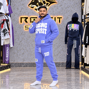 Heavyweight Fleece Pullover Tracksuit with Puff Graphic Rhinestone Detail Kangaroo Pocket <b>Cuffed</b> <b>Joggers</b> mens Custom Label Set - Product Image 2