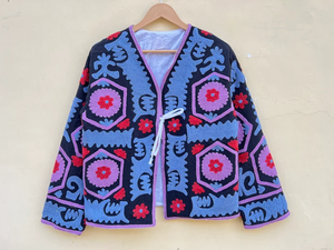 Veste kimono en velours faite à la main avec broderie de motifs oculaires |   Couette matelassée écologique respirante 100% coton séchage rapide automne/hiver - Product Image 2