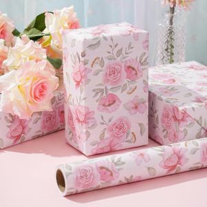 Rotolo di Carta da Regalo con Design di Foglie di Peonia ad Acquerello, 17 Pollici X 16,5 Piedi, Carta Floreale Rosa per Confezioni di Matrimoni e Addii al Nubilato - Product Image 1