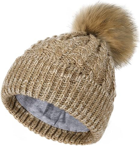 Bonnet unisexe en tricot côtelé de couleur unie, 100 % acrylique, ajustable, pour l'hiver, décontracté, pour le cyclisme, avec pompon en fourrure et revers, pour adultes - Product Image 4