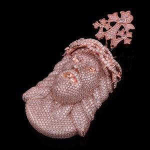 Colgante Unisex de Plata de Ley de 4 pulgadas con Diseño 3D de Jesús, Estilo Hiphop Rapper, con Incrustaciones de Moissanita en Oro Rosa - Product Image 2